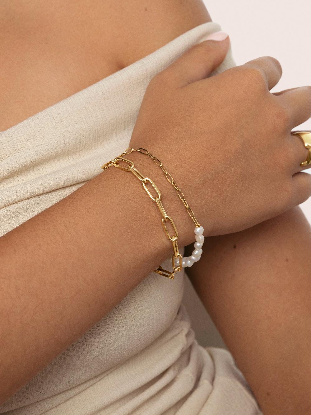 singularu Pulsera Chic Pearl Acero Baño Oro Oferta especial de fábrica