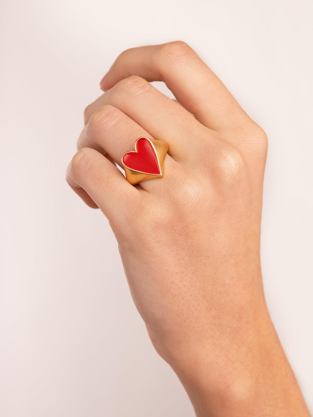 singularu Anillo Lovely Heart Red Enamel Baño Oro Precios de Black Friday
