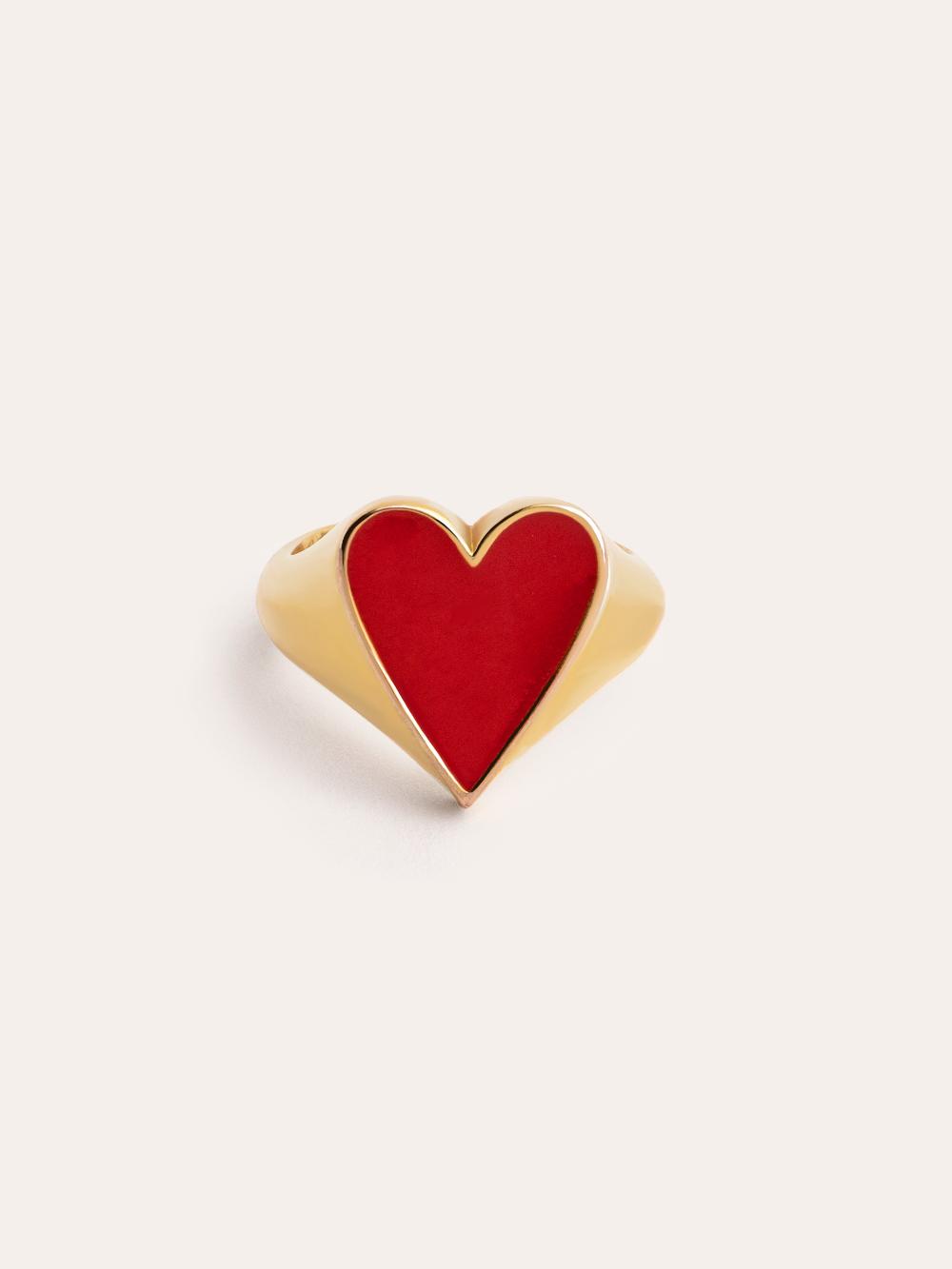 singularu Anillo Lovely Heart Red Enamel Baño Oro Precios de Black Friday