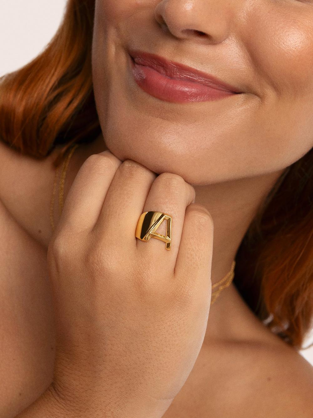 singularu Anillo Personalizado Letter Signet Baño Oro Libre de impuestos