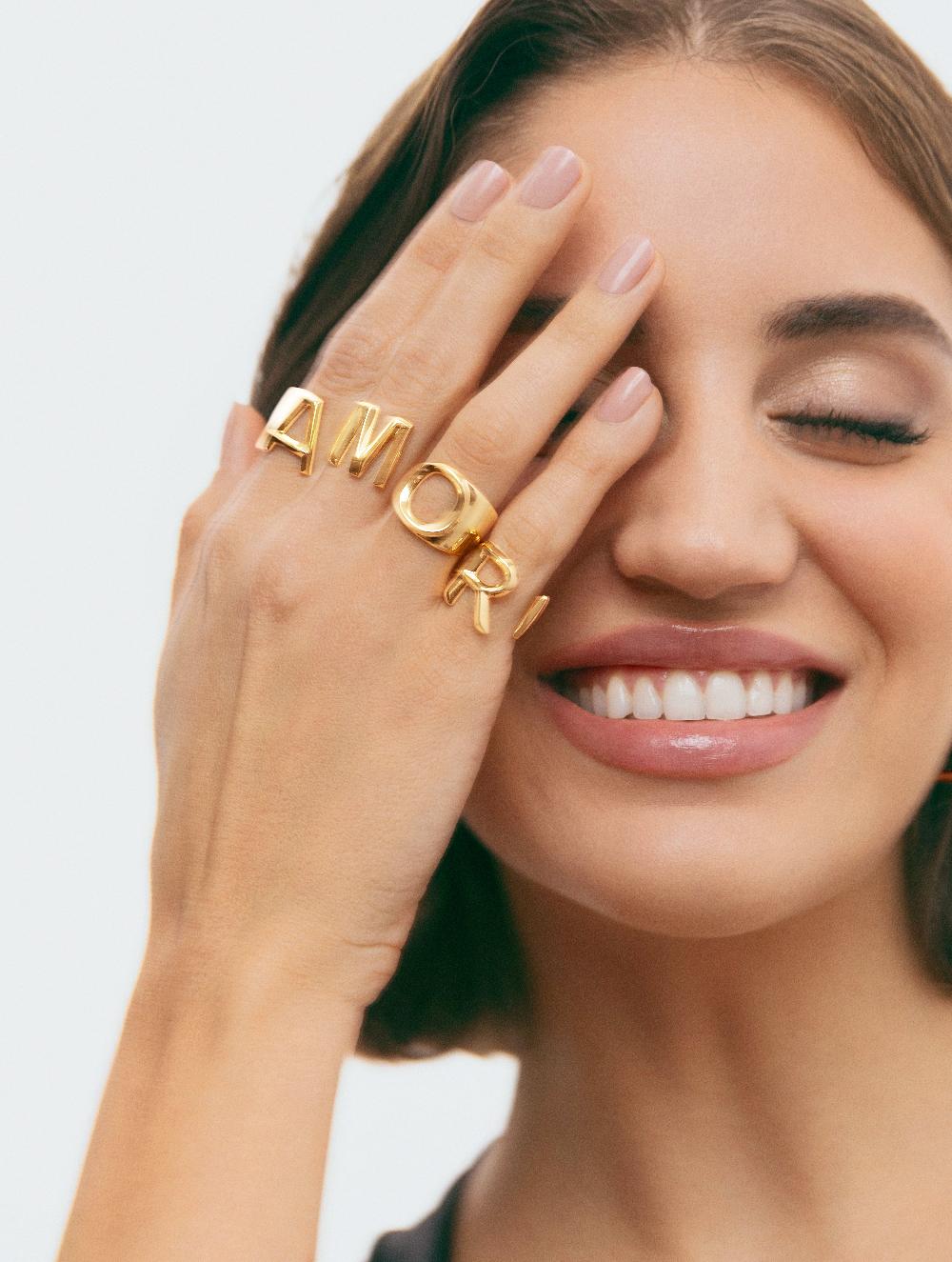singularu Anillo Personalizado Letter Signet Baño Oro Libre de impuestos