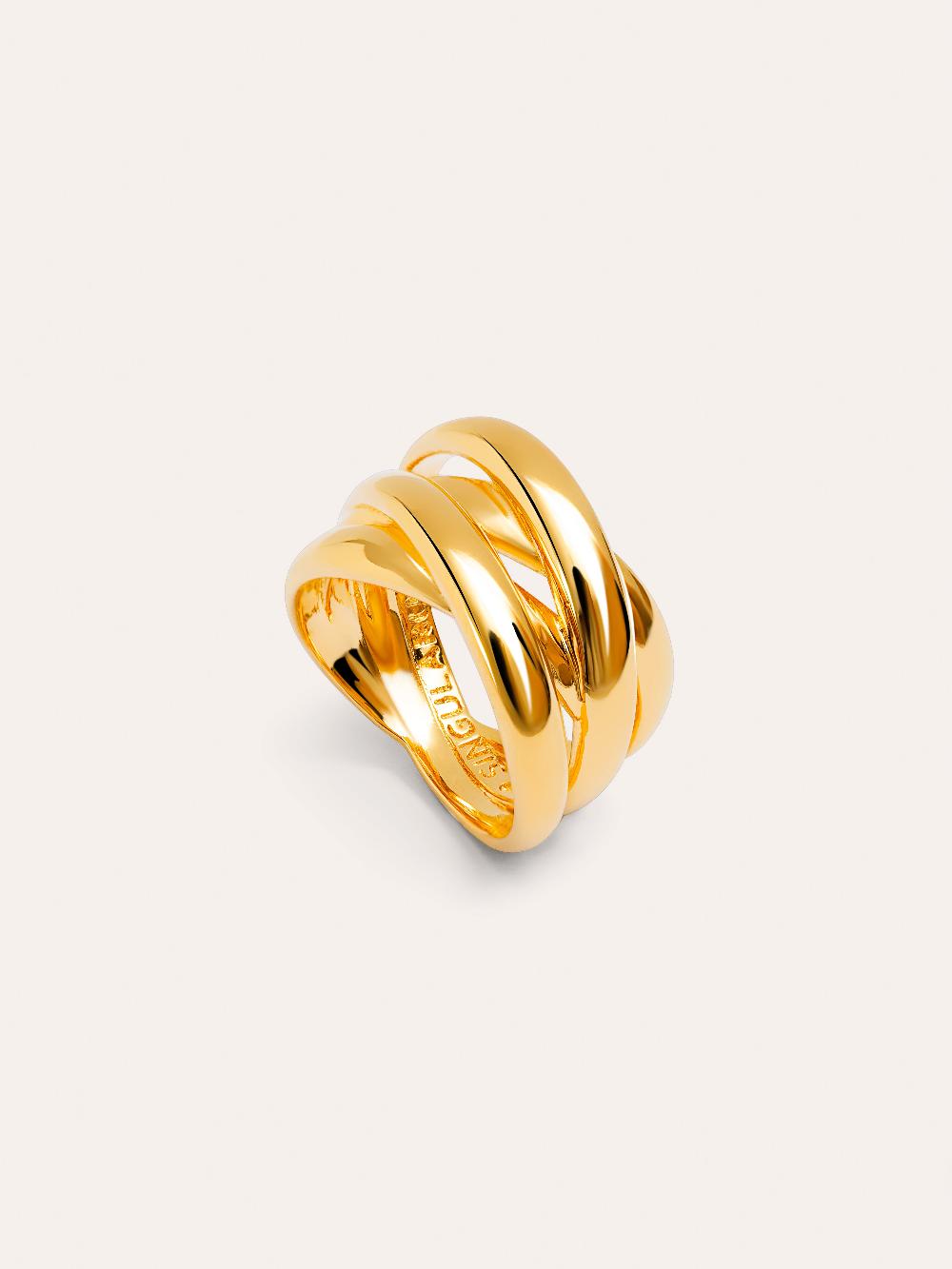 singularu Anillo Double Cross Baño Oro Ofertas de temporada