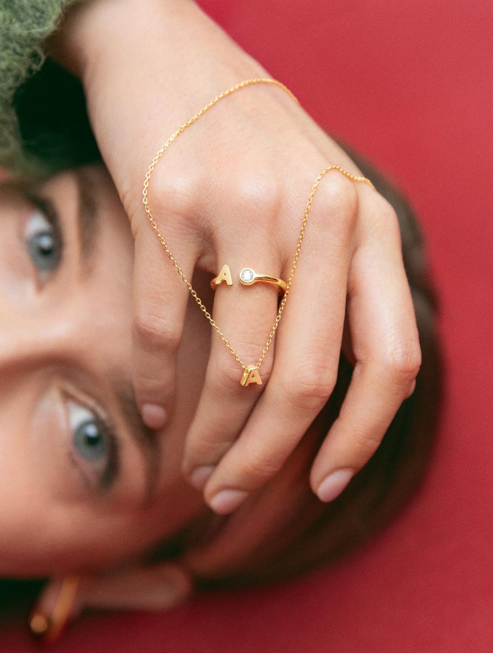singularu Anillo Personalizado Letter Spark Plata Baño Oro Outlet