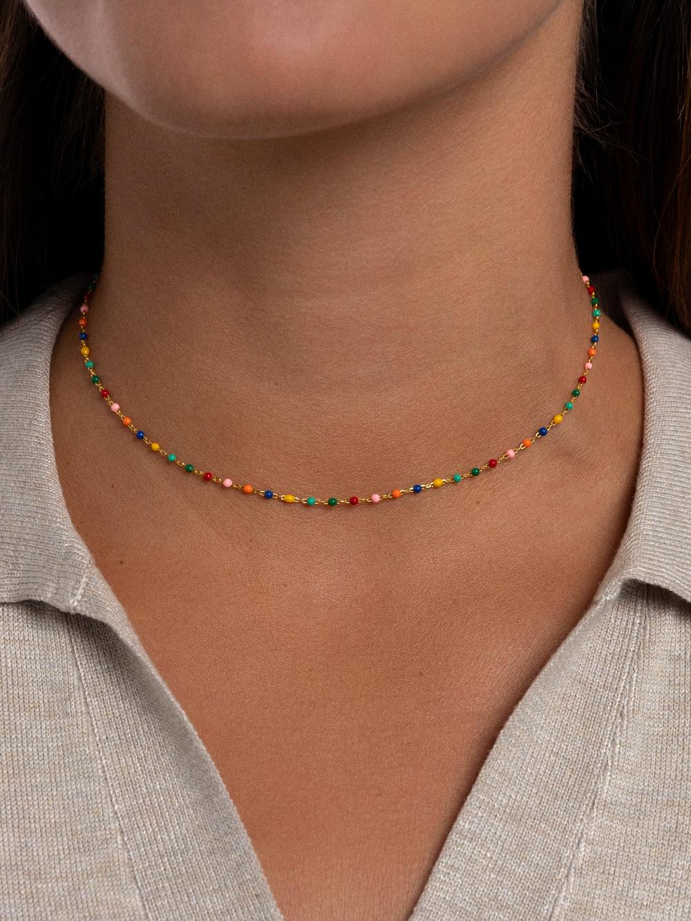 singularu Collar Dots Colors Enamel Plata Baño Oro Tienda