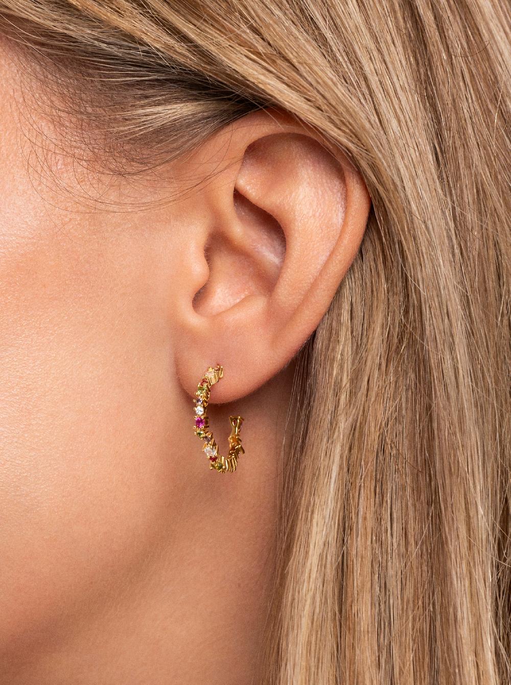 singularu Pendientes Aro Estellar Colors Plata Baño Oro Oferta especial de fábrica
