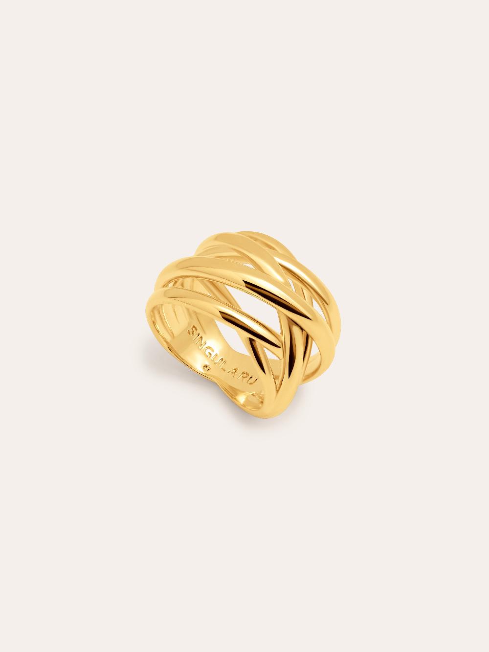 singularu Anillo Triple Cross Baño Oro Gran oferta