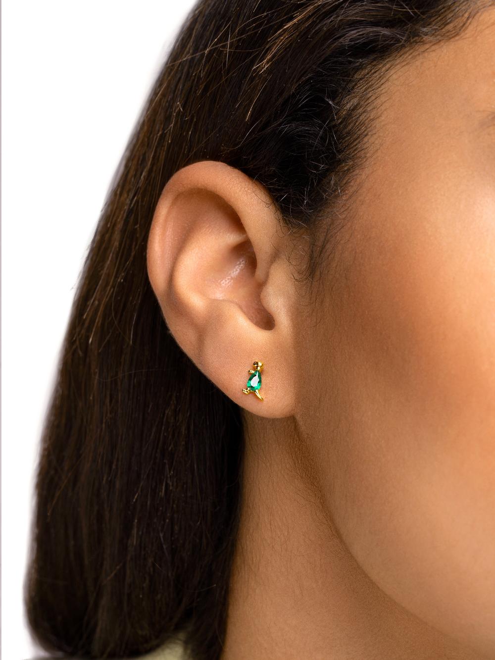 singularu Pendiente Suelto Dino T Rex Green Plata Baño Oro Última moda