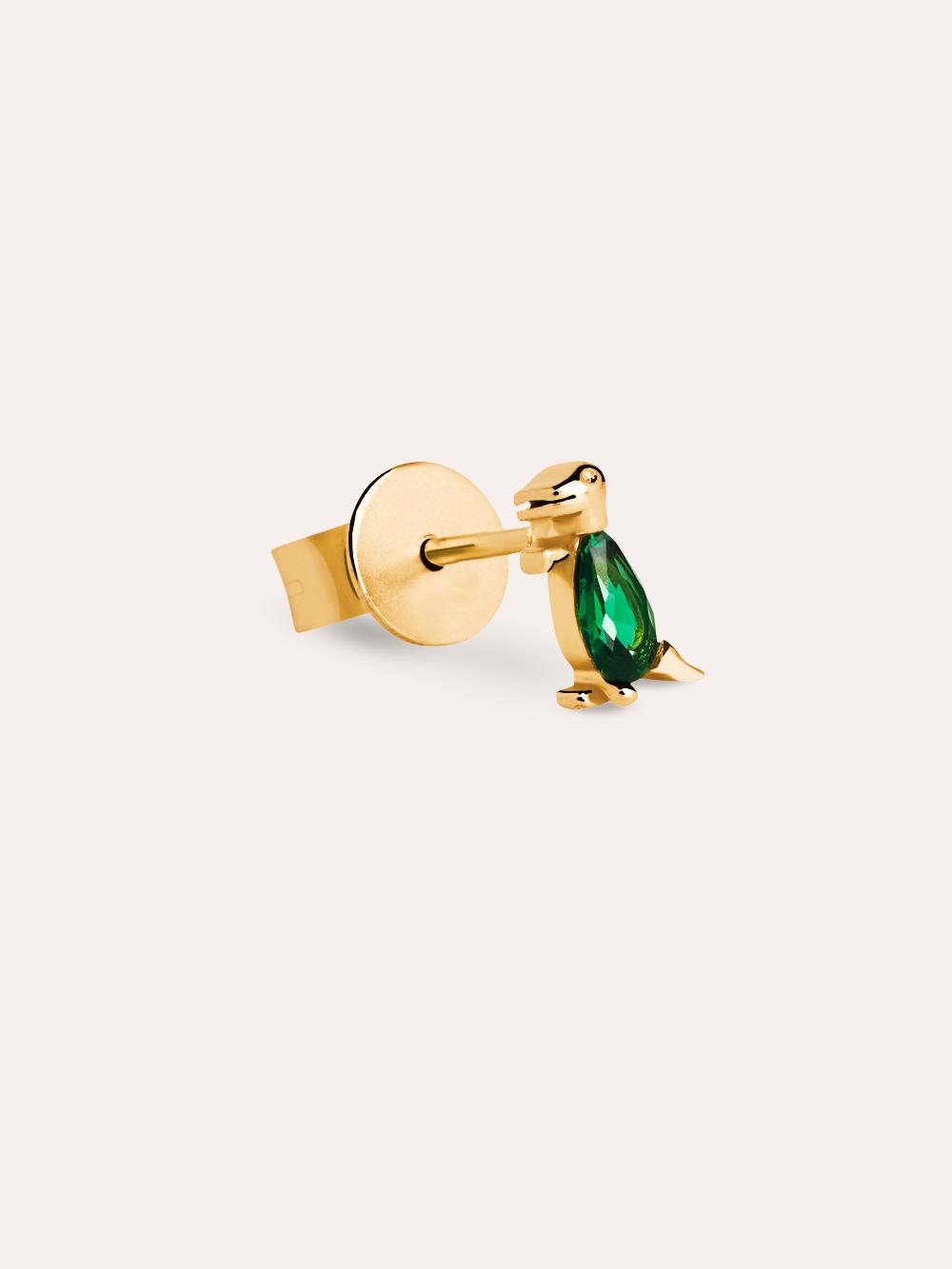singularu Pendiente Suelto Dino T Rex Green Plata Baño Oro Última moda