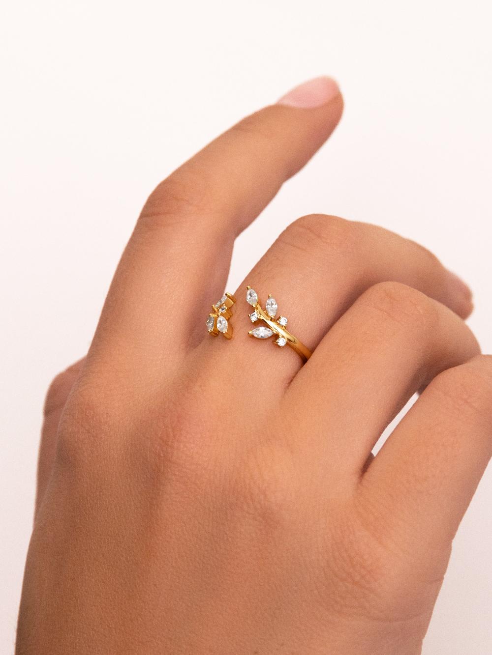 singularu Anillo Buganvilla White Plata Baño Oro En línea
