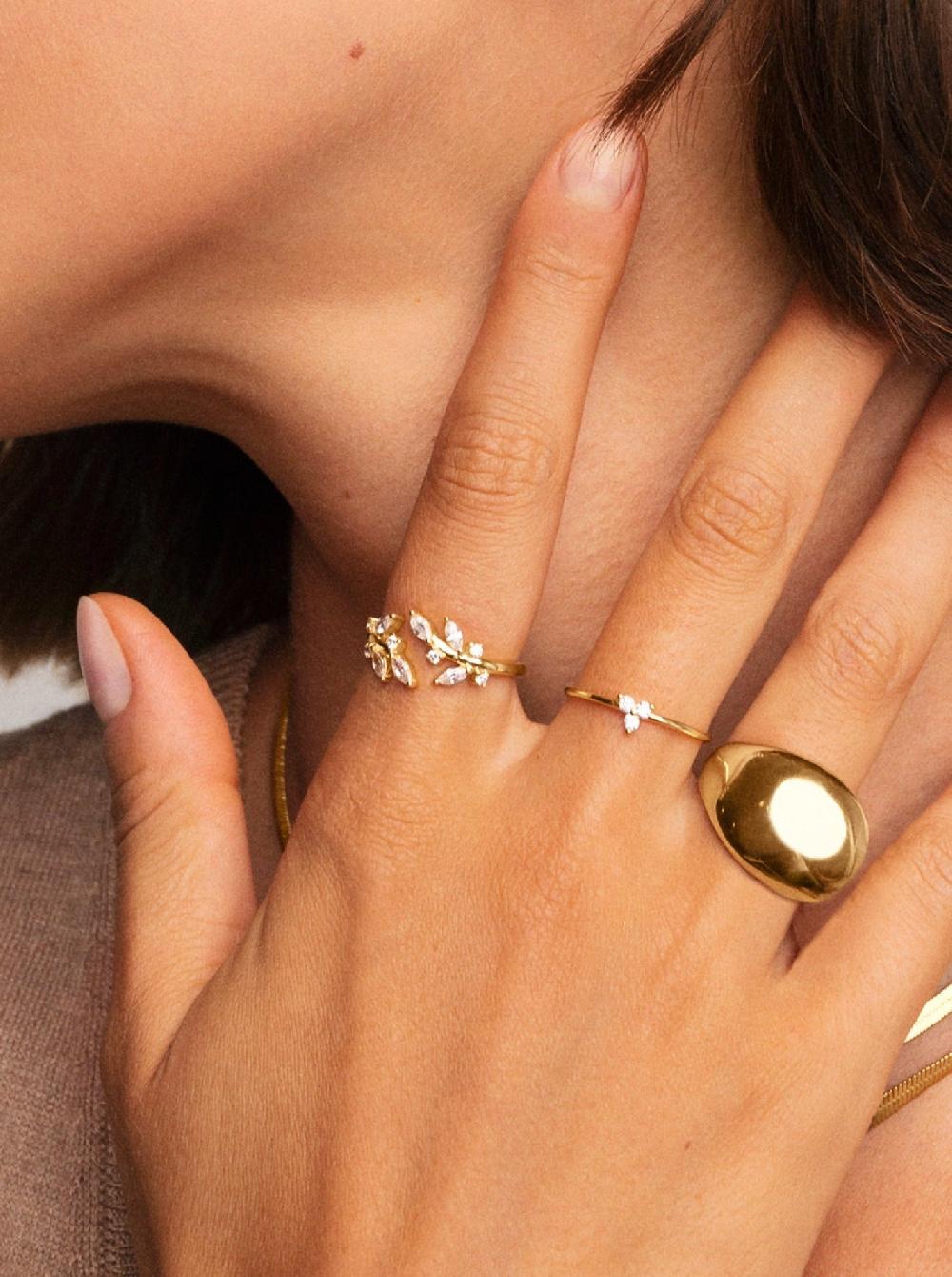 singularu Anillo Buganvilla White Plata Baño Oro En línea