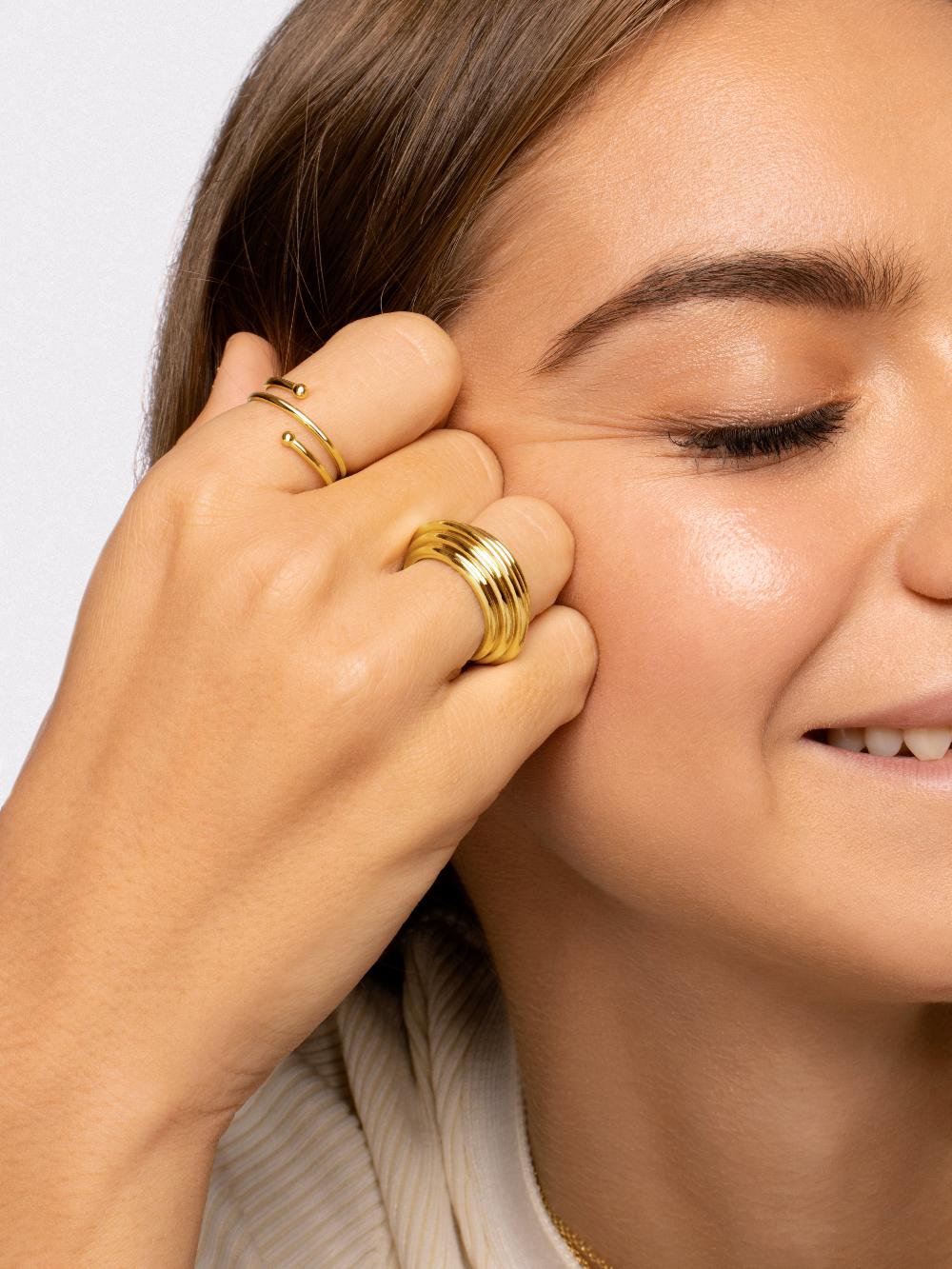 singularu Anillo Double Dot Plata Baño Oro Outlet online