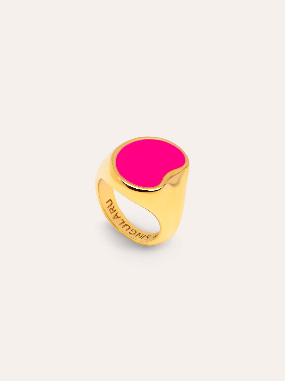 singularu Anillo Signet Bean Neon Pink Enamel Baño Oro Rebajas