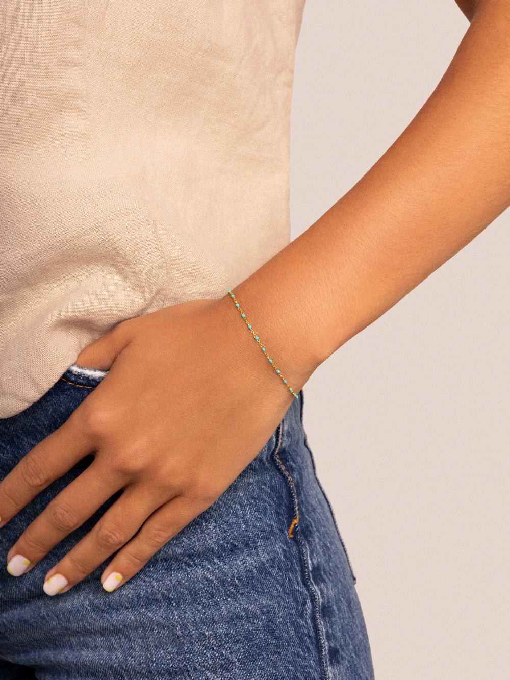 singularu Pulsera Dots Turquoise Enamel Plata Baño Oro Oferta especial de fábrica