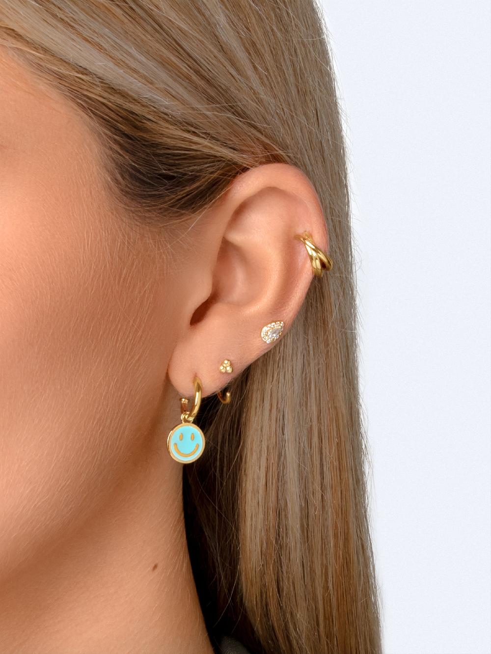 singularu Pendientes Aro Smiley Sky Enamel Baño Oro En oferta