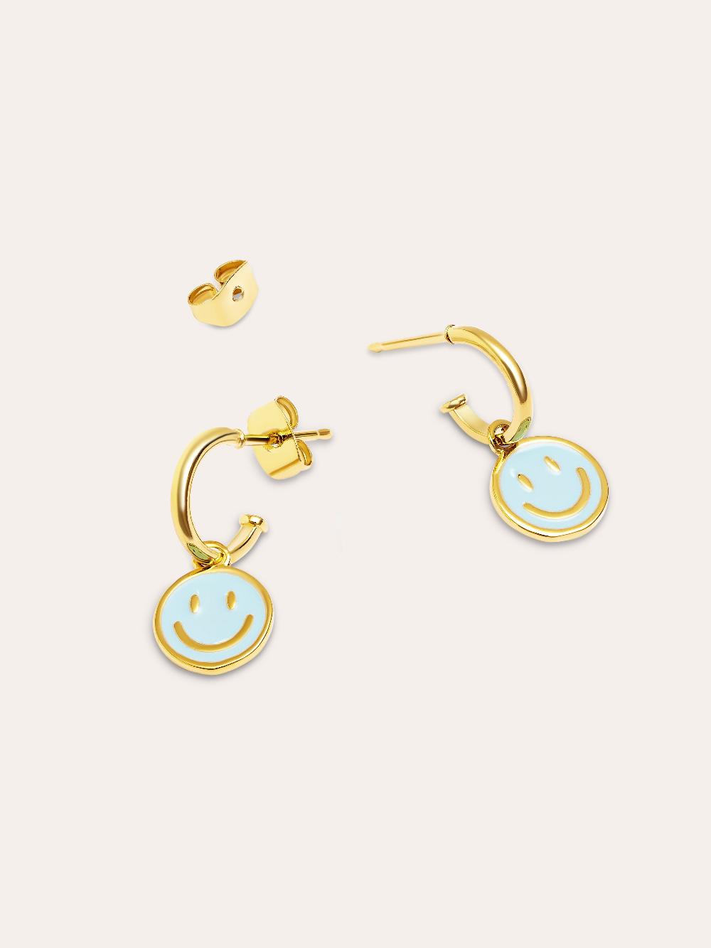 singularu Pendientes Aro Smiley Sky Enamel Baño Oro En oferta