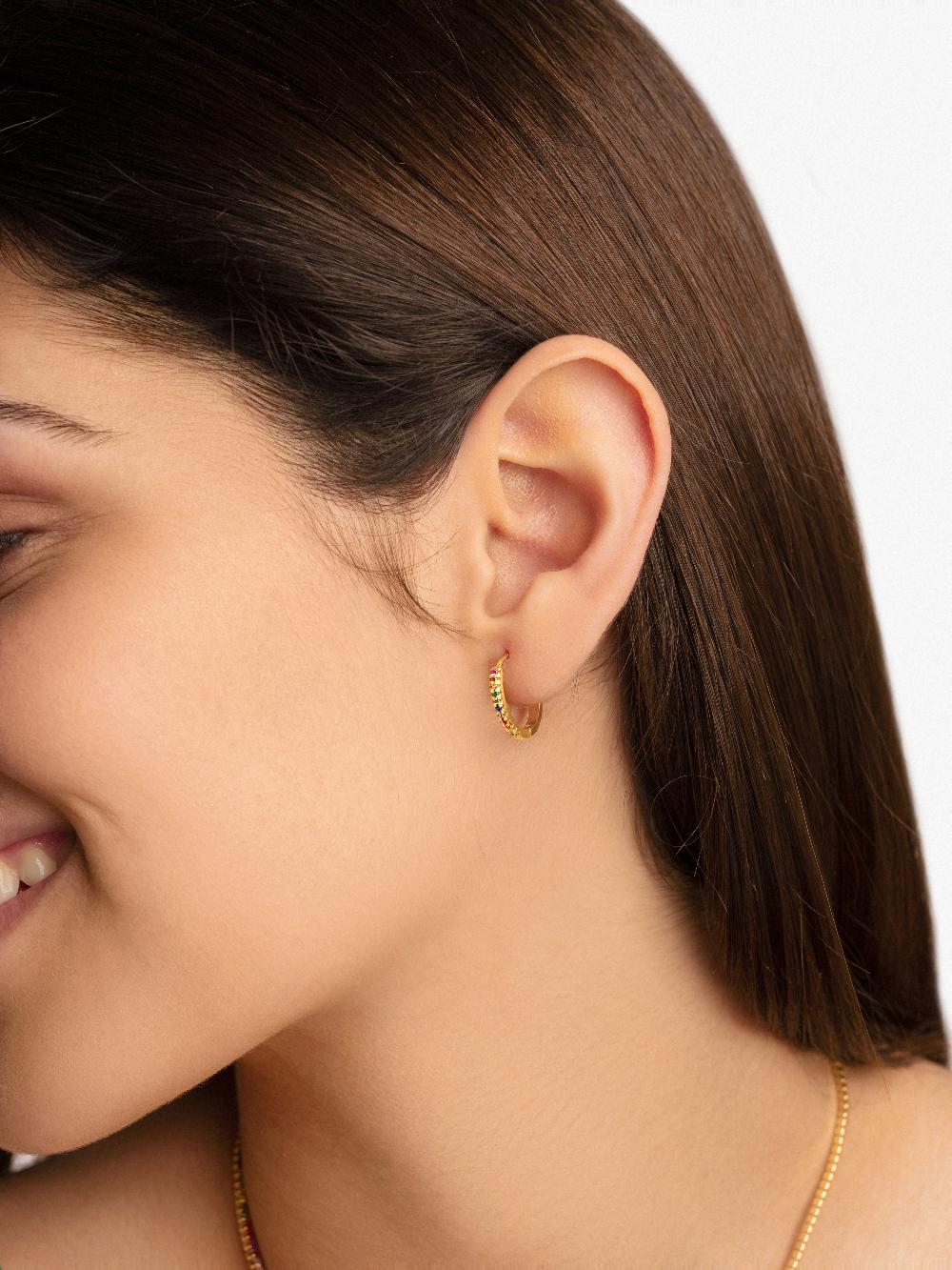 singularu Pendientes Aro L Colors Plata Baño Oro Última moda