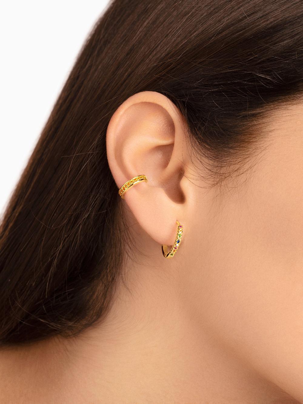 singularu Pendientes Aro L Colors Plata Baño Oro Última moda