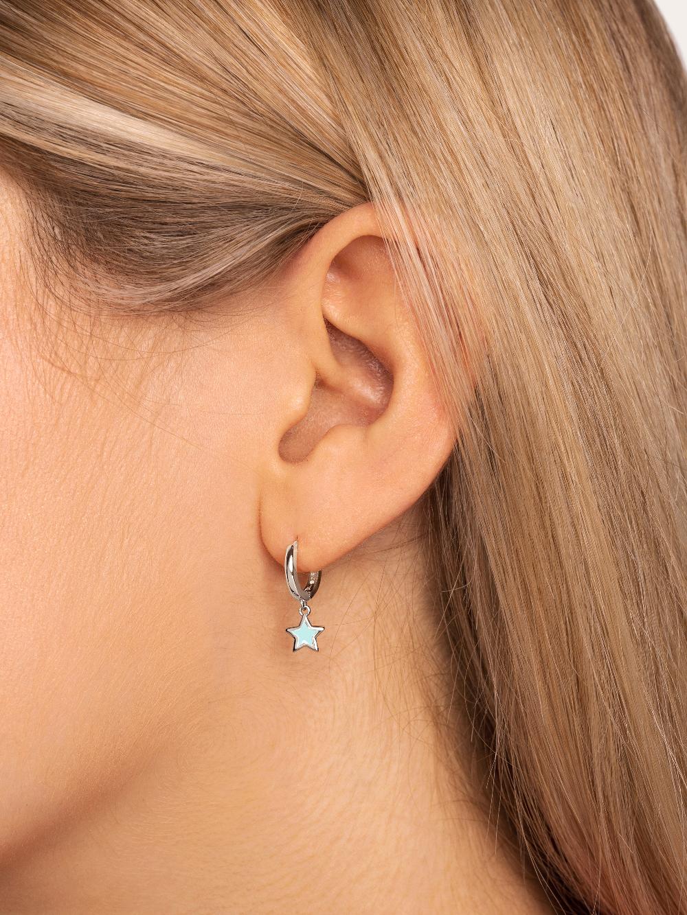 singularu Pendientes Aro Star Sky Enamel Plata Libre de impuestos