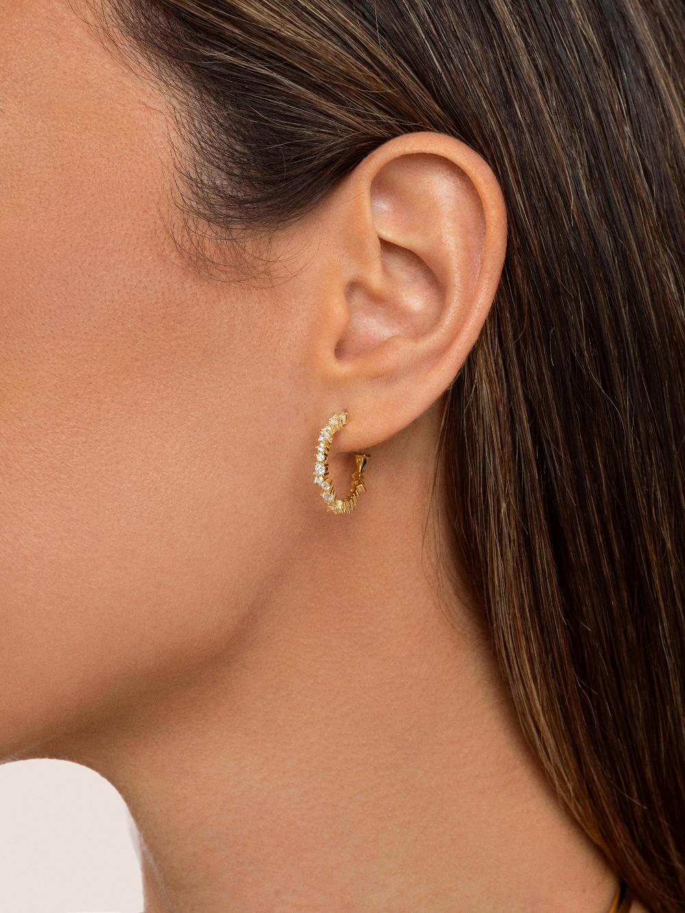 singularu Pendientes Aro Estellar White Plata Baño Oro Descuentos del mes