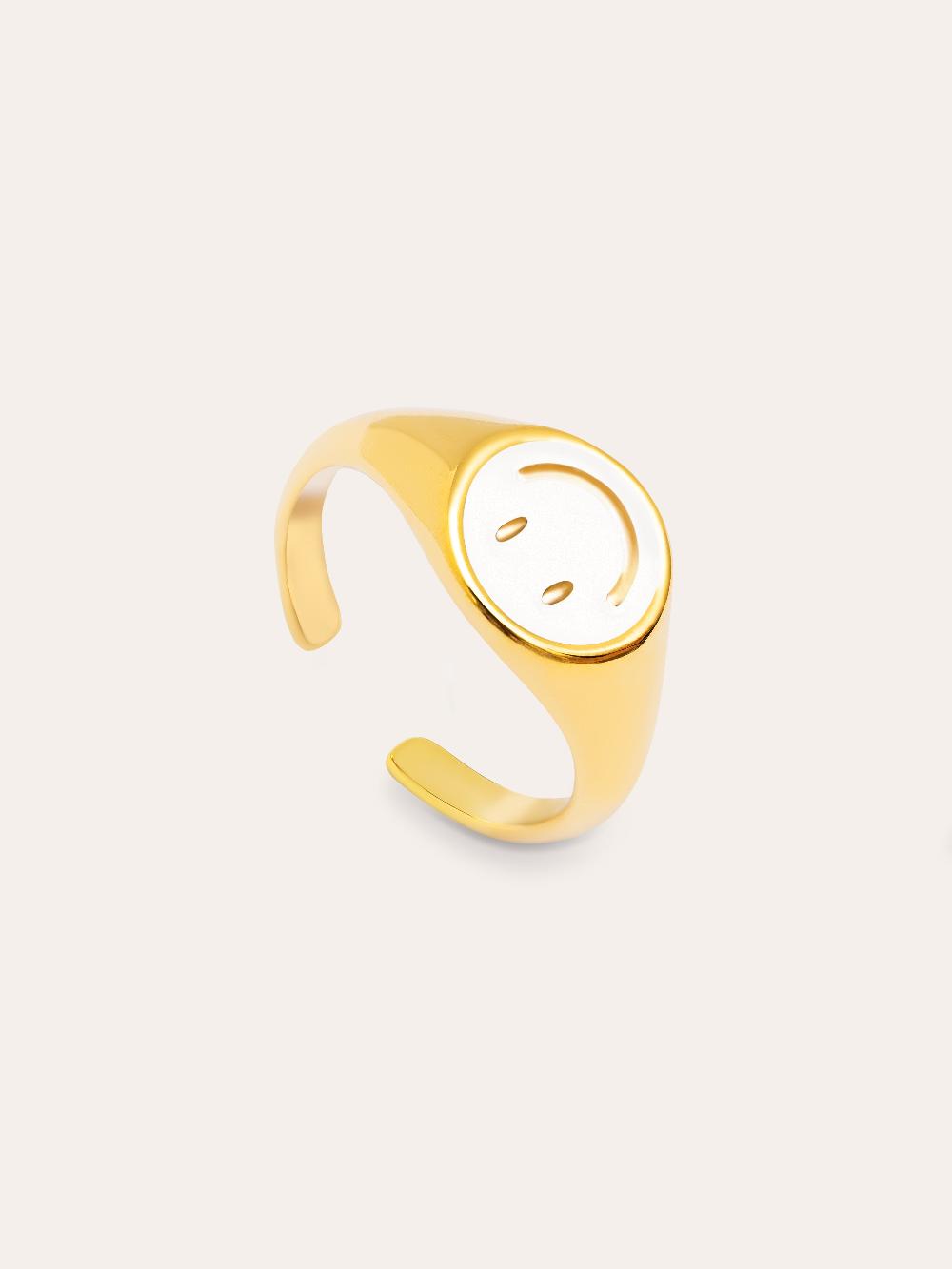 singularu Anillo Smiley White Enamel Baño Oro Los más vendidos