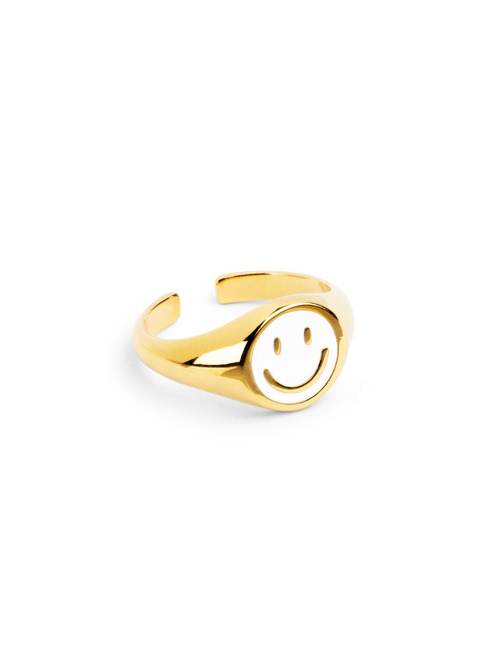 singularu Anillo Smiley White Enamel Baño Oro Los más vendidos