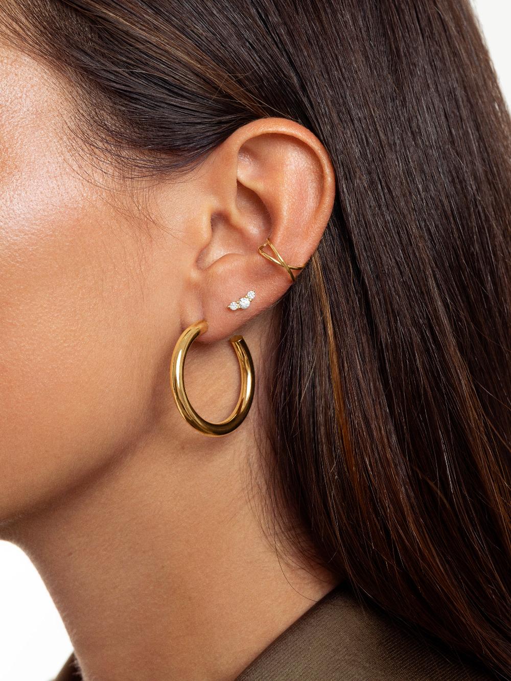singularu Pendiente Suelto Ear Cuff Cross Plata Baño Oro Envío gratis