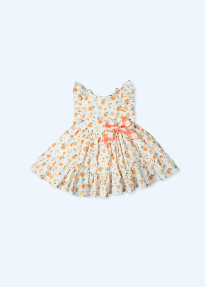 tiamia Vestido algodón estampado melocotones con lazo cuadros lively