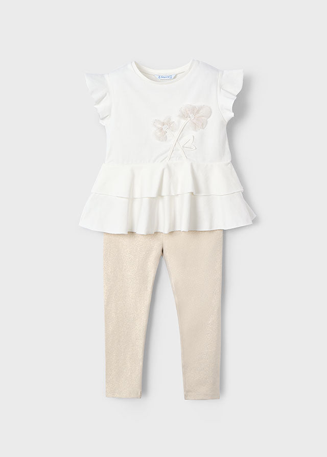 tiamia Conjunto legging tobillero y camiseta flores niña Libre de impuestos