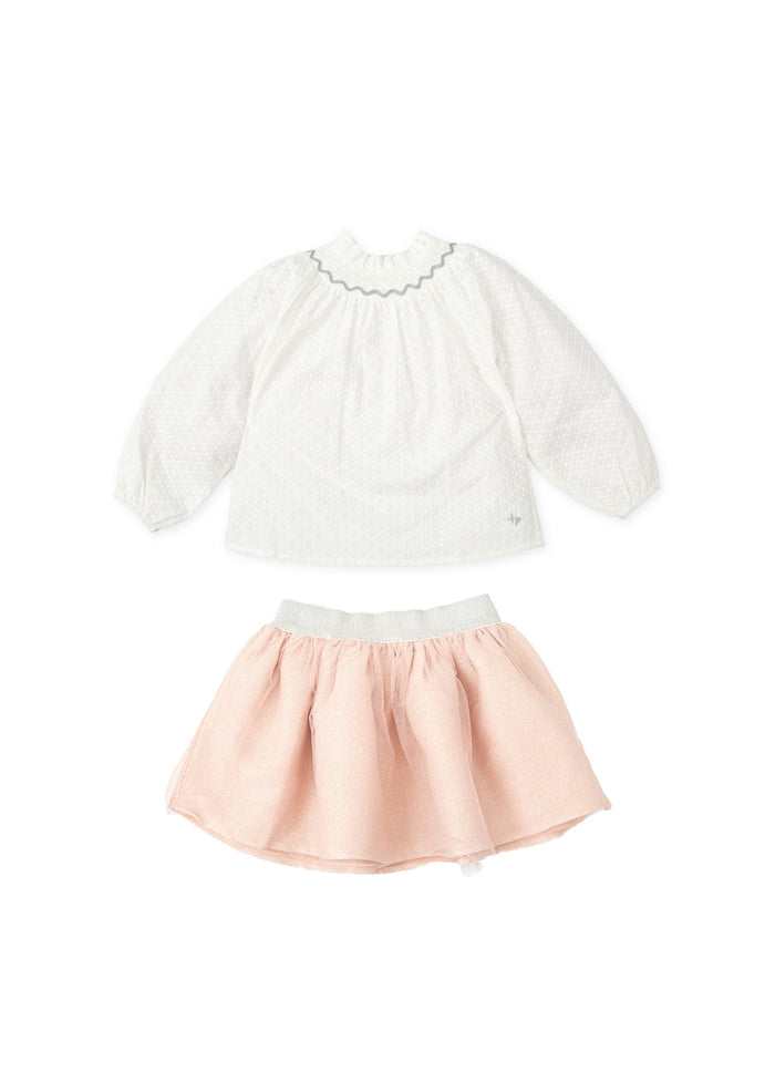 tiamia Conjunto falda y blusa blanco niña Descuento por venta flash