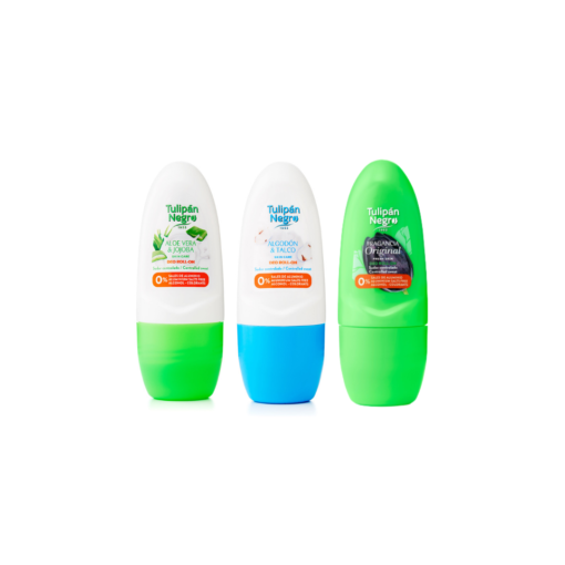 tulipán negro Pack Deo Roll on Aloe Vera & Jojoba Algodón y Talco y Original 50 ml Últimos 2 días