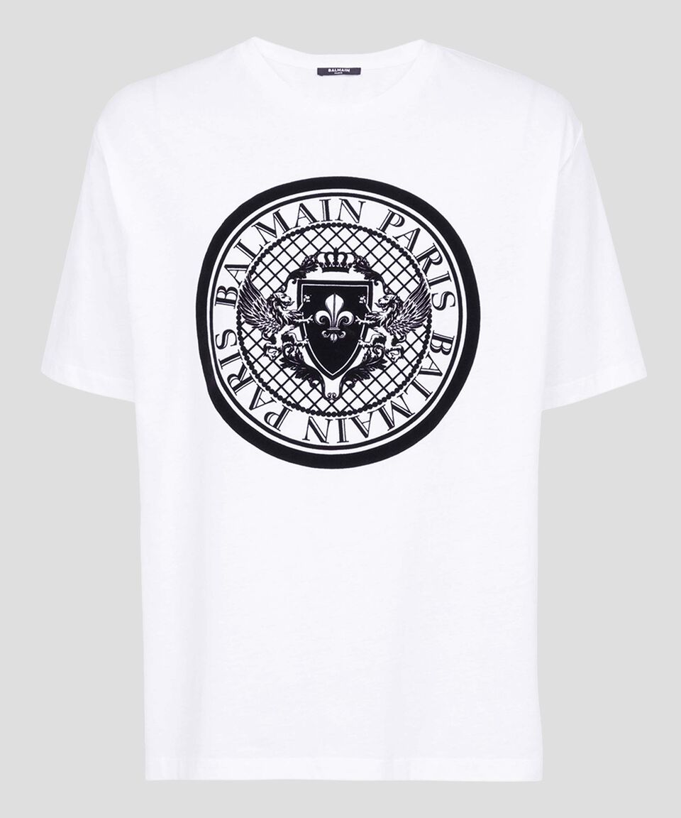 Balmain Playera de cuello redondo con manga corta estampada Hombre Outlet