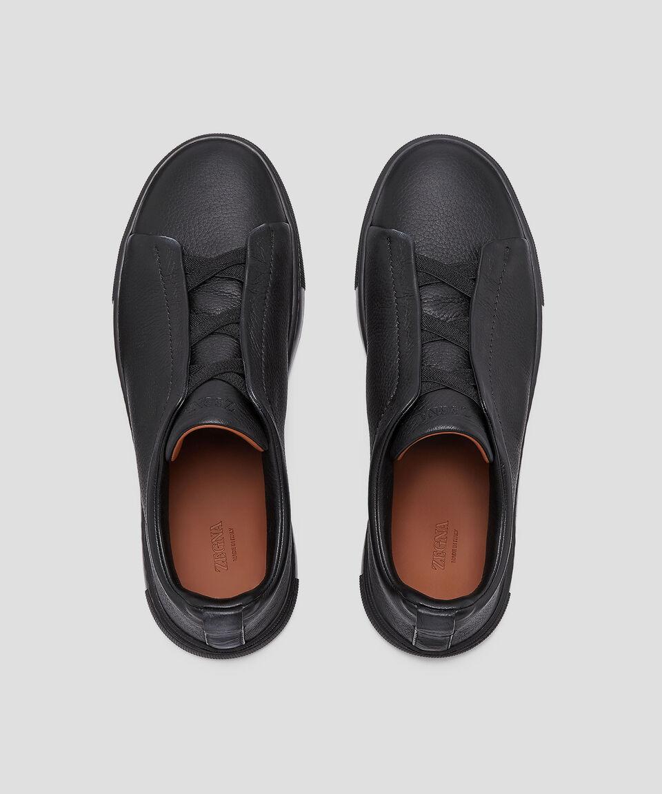 Zegna Tenis casuales Triple Stitch en piel negra Hombre Promoción por tiempo limitado