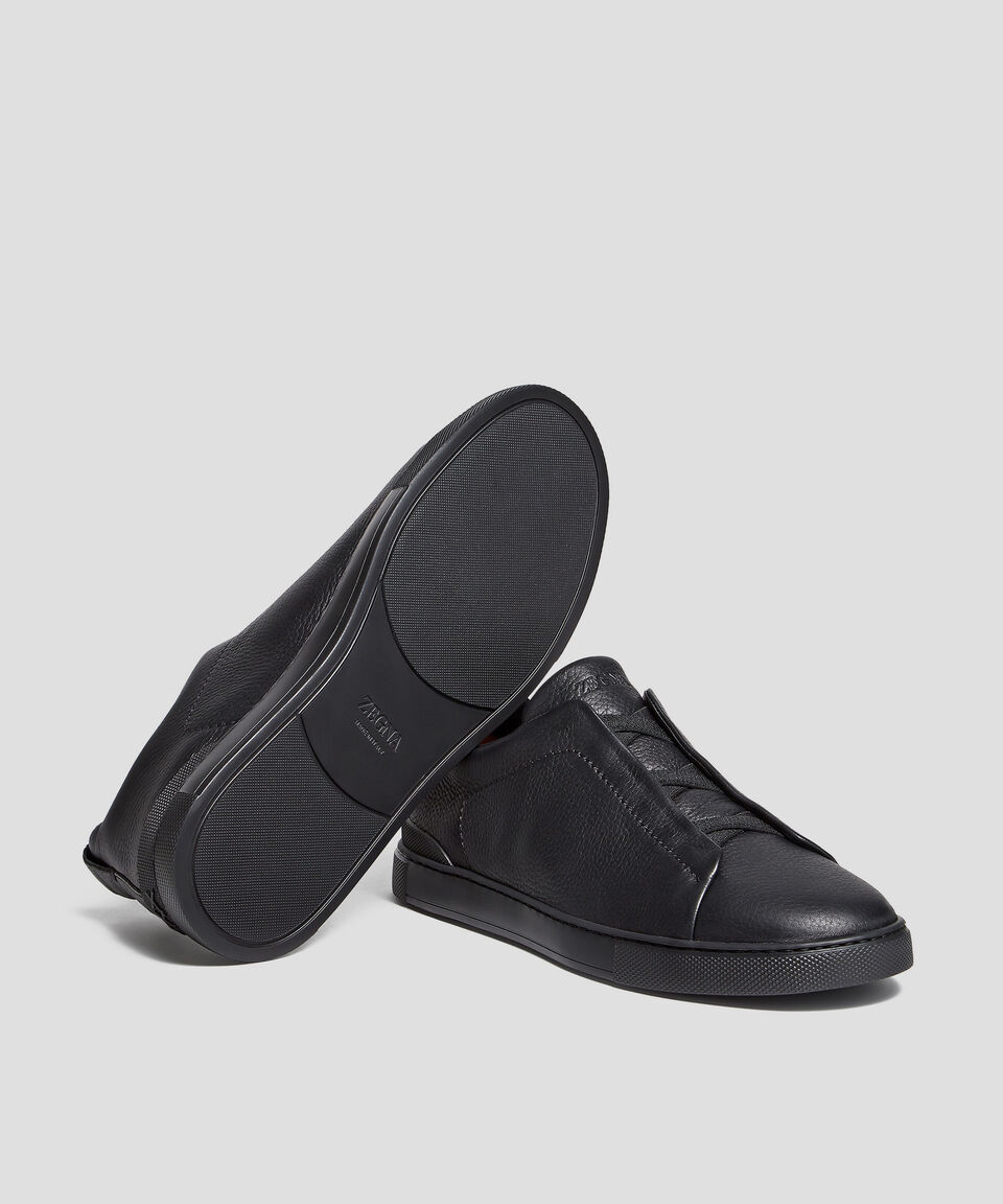 Zegna Tenis casuales Triple Stitch en piel negra Hombre Promoción por tiempo limitado
