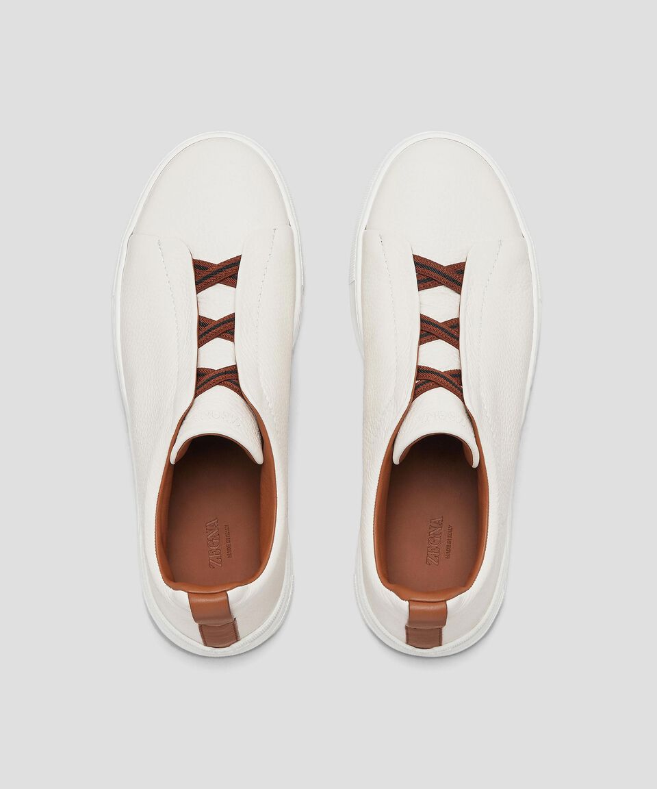 Zegna Tenis casuales Triple Stitch en piel blanca Hombre Promoción trimestral