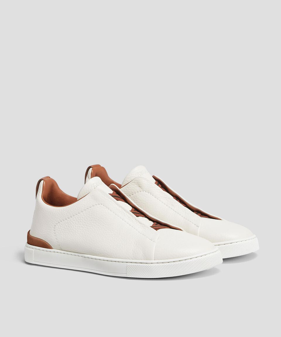 Zegna Tenis casuales Triple Stitch en piel blanca Hombre Promoción trimestral