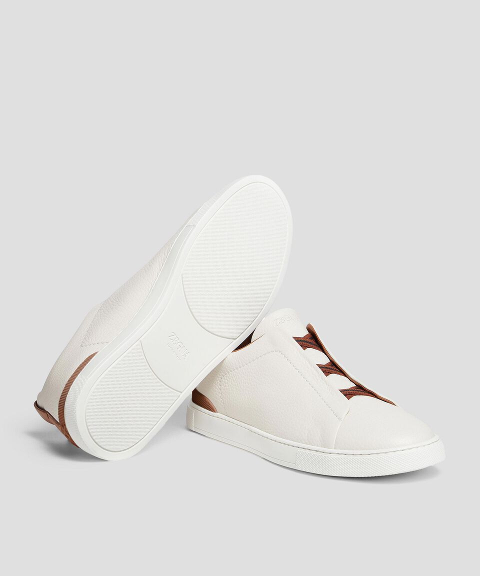 Zegna Tenis casuales Triple Stitch en piel blanca Hombre Promoción trimestral