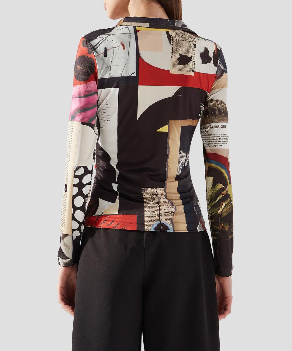 Desigual Playera cuello V manga larga multidiseño Mujer Descuentos del mes