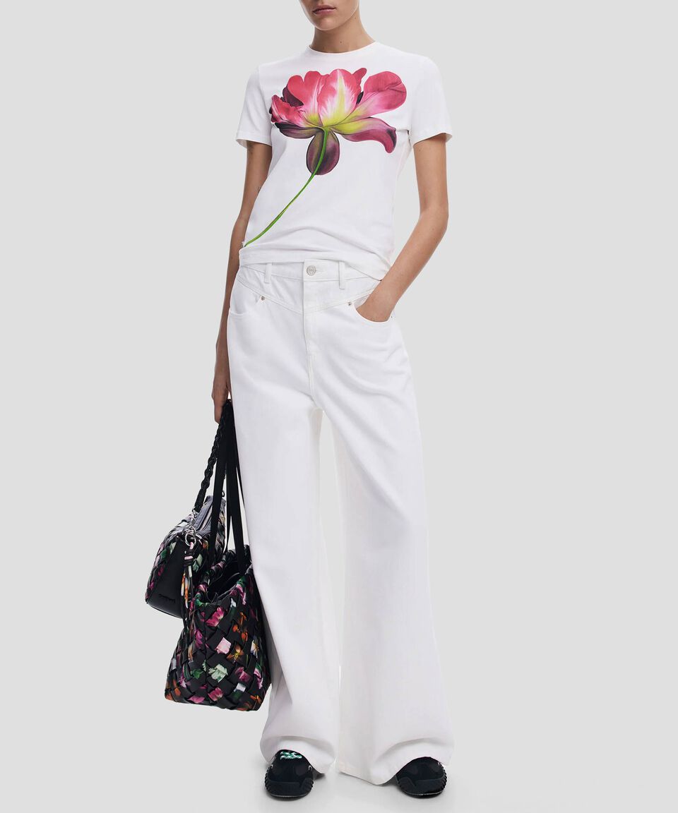 Desigual Camiseta flor grande Mujer Superdescuento