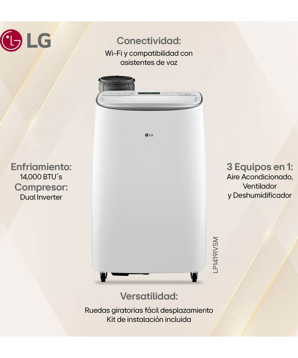 Lg Aire Acondicionado Portátil Inverter LP1419IVSM 14 000 BTU’s 1 Tonelada 115V Sólo Frío 2025