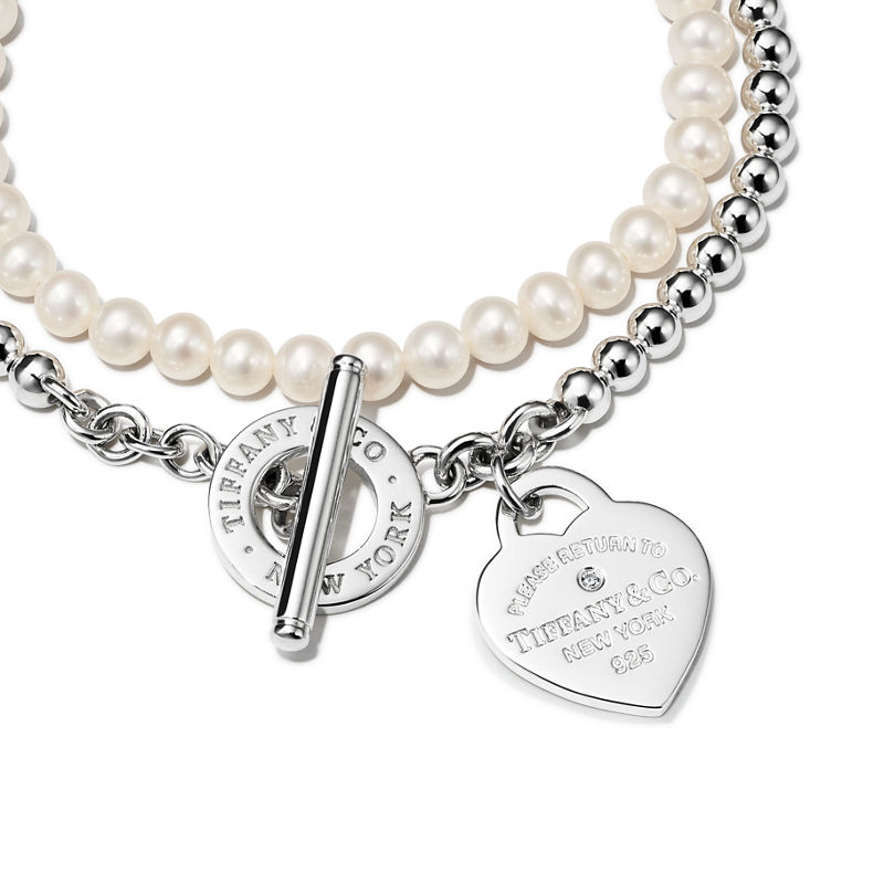 Tiffany & Co. Return to Tiffany™ Pulsera de cuentas de varias vueltas en plata con perlas y un diamante tamaño pequeño Outlet online