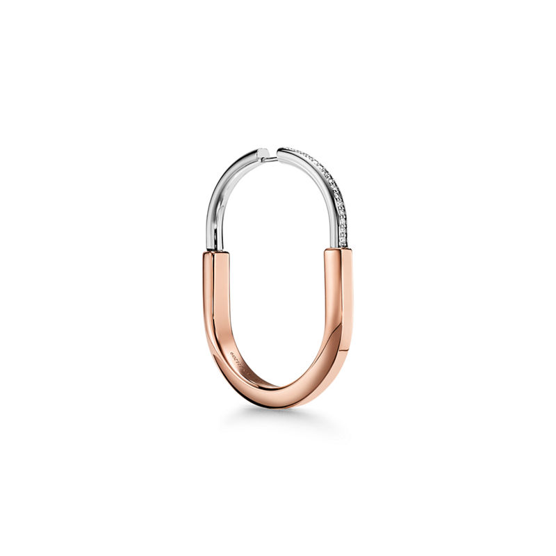 Tiffany & Co. Tiffany Lock Pendientes en oro rosa y blanco con diamantes extragrandes Descuento por venta flash