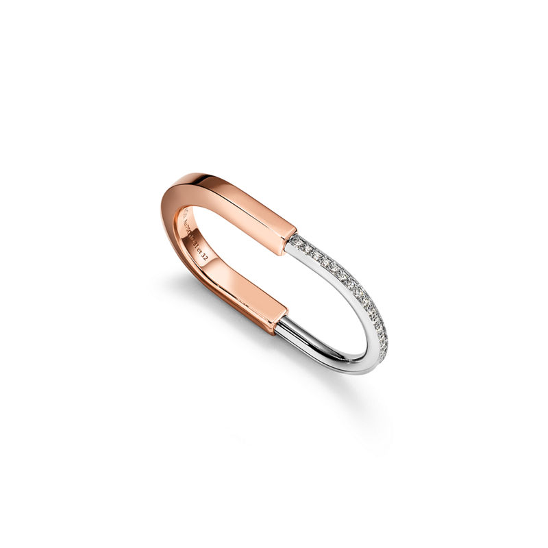 Tiffany & Co. Tiffany Lock Anillo para dos dedos de oro rosa y blanco con diamantes Ofertas