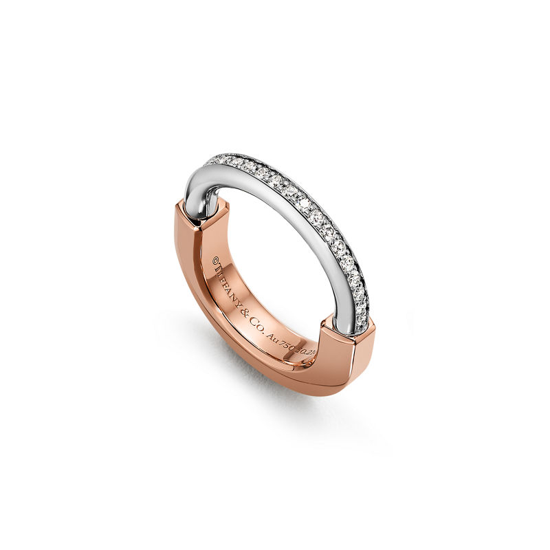 Tiffany & Co. Tiffany Lock Anillo de oro rosa y blanco con diamantes Venta caliente