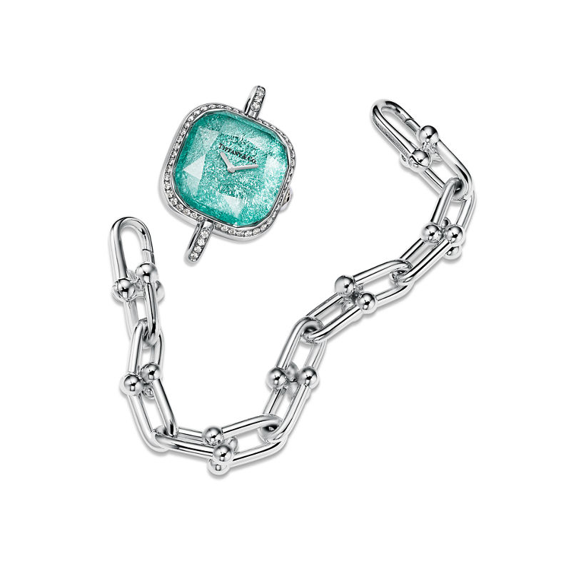Tiffany & Co. Tiffany HardWear Reloj de plata de ley y acero con bisel de diamantes En oferta