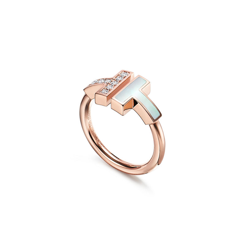 Tiffany & Co. Tiffany T Anillo Wire de oro rosa con diamantes y nácar Descuentos del mes