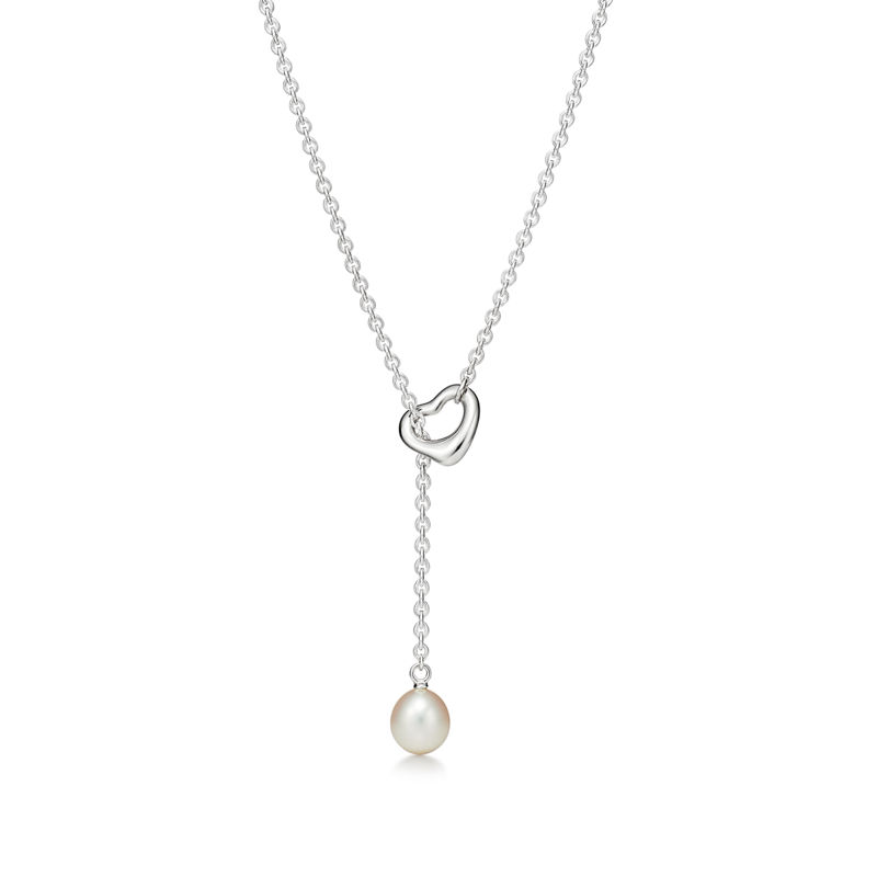 Tiffany & Co. Elsa Peretti® Collar Open Heart Lariat en plata con perlas 7 5-8 mm Descuento por venta flash