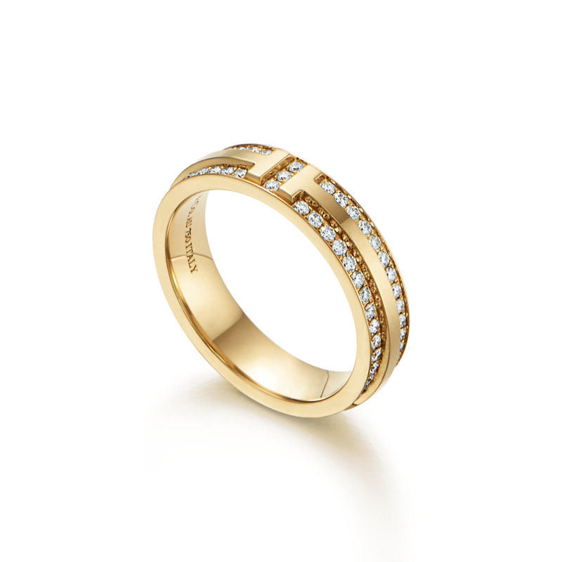 Tiffany & Co. Tiffany T Anillo estrecho de pavé de diamantes de oro amarillo Grandes descuentos