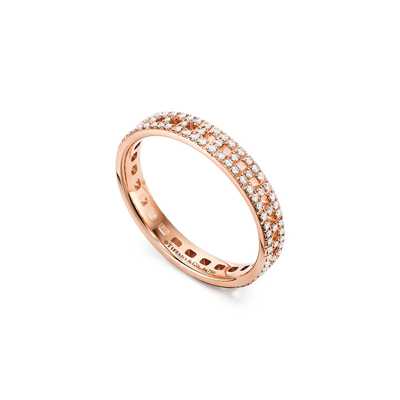 Tiffany & Co. Tiffany T Anillo estrecho True de oro rosa con diamantes en pavé Ahorra y exporta