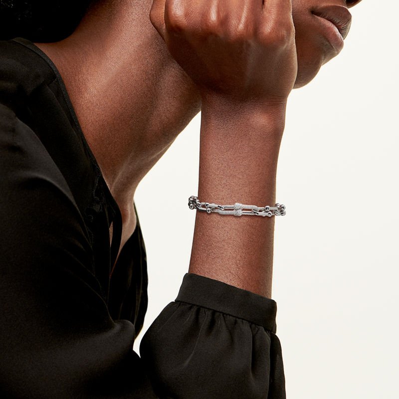 Tiffany & Co. Tiffany HardWear Pulsera de eslabones medianos de oro blanco con diamantes Última moda