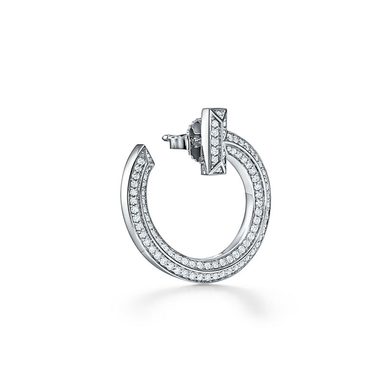 Tiffany & Co. Tiffany T T1 Pendientes de aro abiertos de oro blanco con diamantes Rebajas de fin de temporada